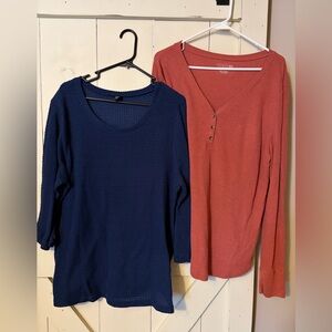 SHEIN Curve 2XL Navy Knit Top and Time and Tru XXXL Spice color Waffle Weave Top
